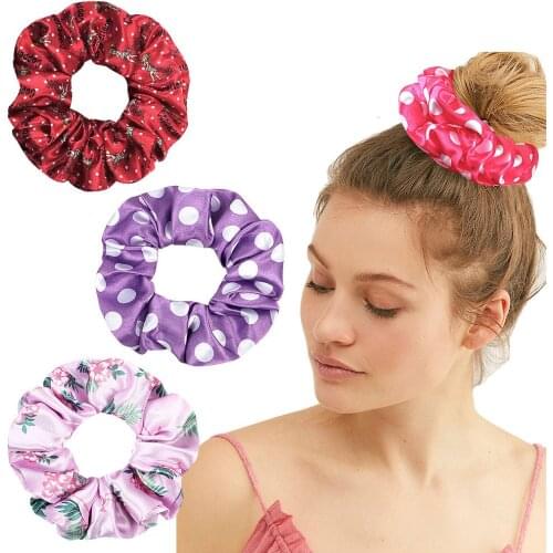 Vintage Scrunchie Stretch Headband Dot Scrunchies Women Flower Elastic Hair Bands Girls Hair Ties Hair Accessories 1016A
