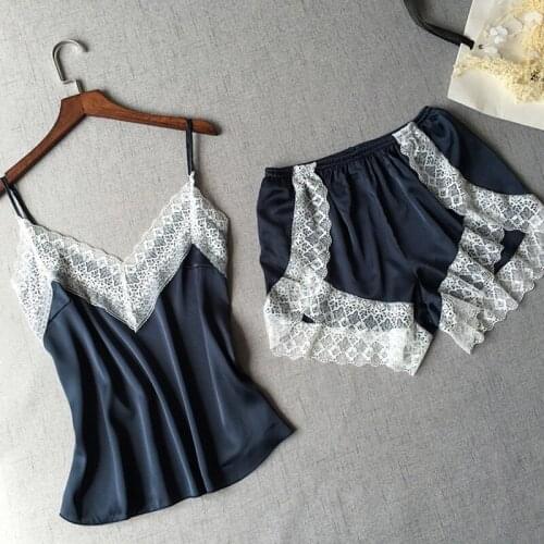 Womens Underwear Pajamas For Women Lace Patchwork V-neck Strap Home Clothes Tank Tops And Shorts Casual Pyjama Suit Sleepwear