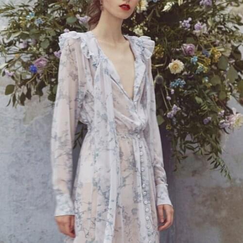 Runway Dress Luxury Designers Women High Quality Spring Summer Ladies Long Sleeve Elegant Sexy Chiffon Maxi Party Vestido