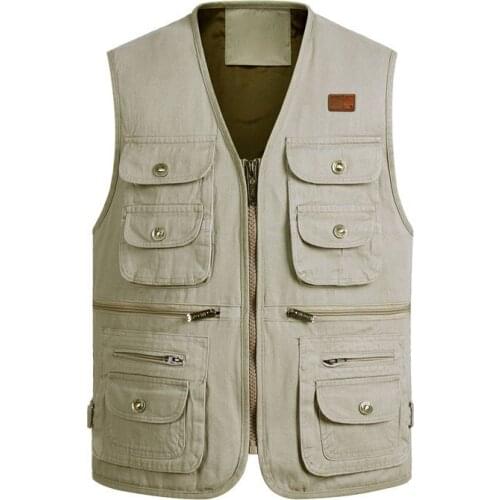 2018 Spring and Autumn New Mens Vest cotton Thick Large size Multi-Pocket Vest Mens Outdoor Fishing Vest Size XL-XXXL 4XL