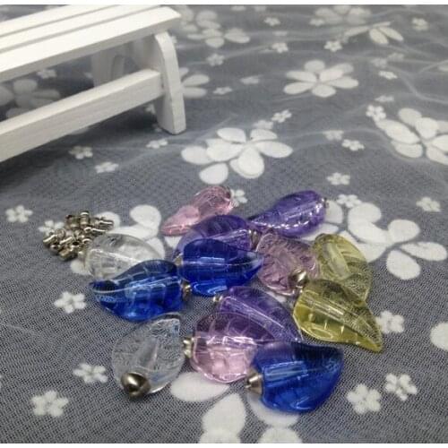 100pcs/lot Leaf shape screw cap Crystal Vials pendant perfume oil vial bottle fashion necklace pendant name on rice art diy gift