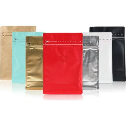 100pcs Half-pound aluminum foil coffee bag side zipper one-way air valve ziplock bags coffee bean pouch