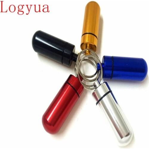1000pcs/lot 4.8cmx1.7cm Aluminum Pill Box Key Rings Case Bottle key chain Holder Container Car Keychain Medicine Box Health Care