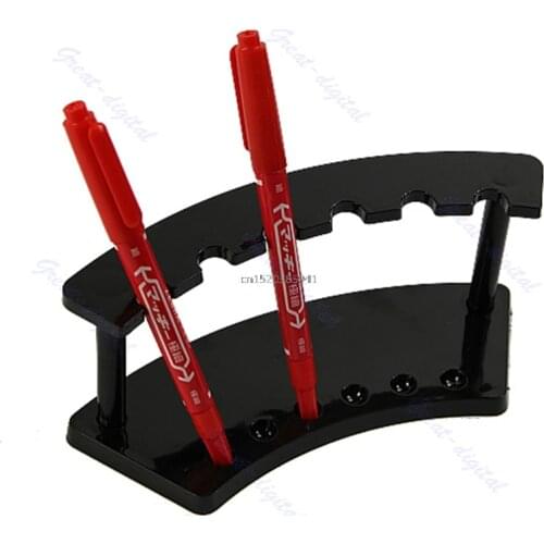6 Slot Simple Penholder Pen Stand Holder Office Desk Jewelry Plastic Display Rack Black