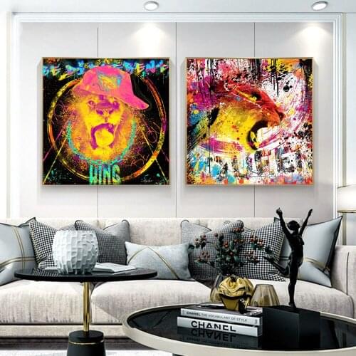 Abstract Animals Graffiti Art Posters and Prints Canvas on the Wall Art Lions King and Queen Pictures for Living Room Home Decor