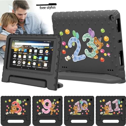 For Amazon Fire 7/Fire HD 8 Case Kids Tablet Shell shockproof EVA Hand-held Cover for Kindle Fire HD 8 Plus + Free Stylus