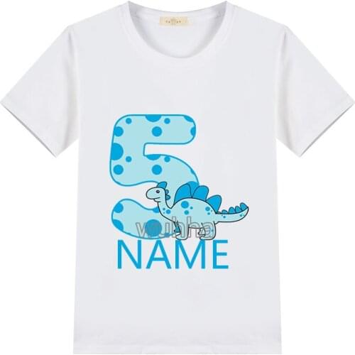 100% Cotton Boys Dinosaur Birthday Number Cartoon T Shirt Children Happy Birthday Dino Present T-shirt Animal Funny Gift Kid