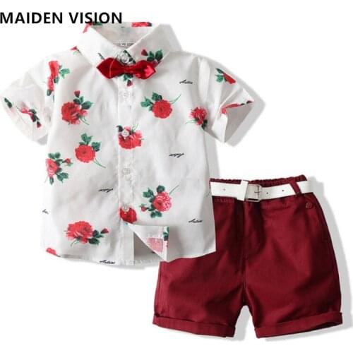 Kid Boy Clothing Brand Casual suit printing Short sleeve shirt Sets Infant Clothes Summer Baby Boys Gentleman suit 1 2 3 4 5 6y