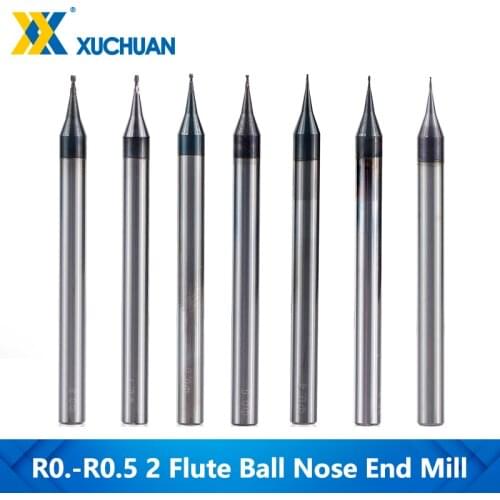 CNC Router Bit 2 Flute Micro Ball Nose End Mill 4mm Shank Tungsten Carbide End Mill R0.1-0.5 Mini Milling Cutter