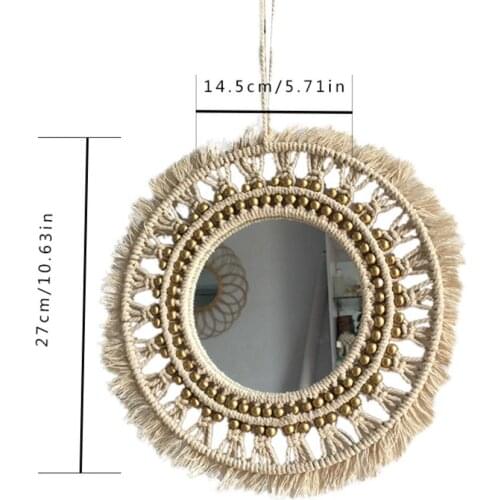 INS Round Mirror Artistic Bohemian Decoration Hand-woven Cotton Rope Mirror Living Room Wall Hanging Decorative Mirror