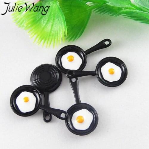 Julie Wang 10PCS Alloy Black Enamel Pan Fried Eggs Charms Necklace Pendant Earrings Findings DIY Jewelry Making Accessory