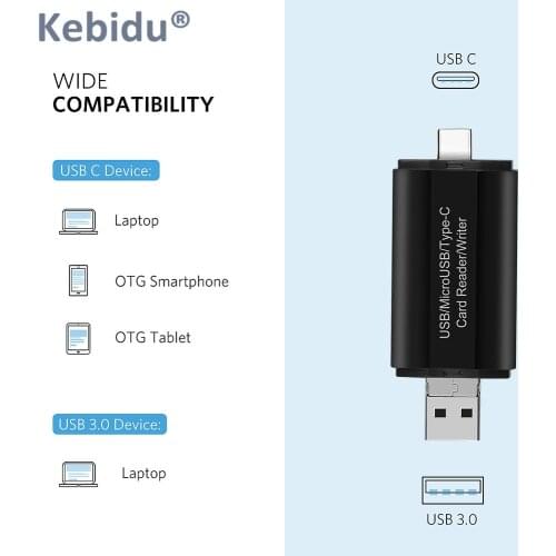Kebidu USB 2.0 Multi-function Memory Card Reader Micro USB OTG Type C Card Reader/Writer for Android Phone Tablet PC Adapter