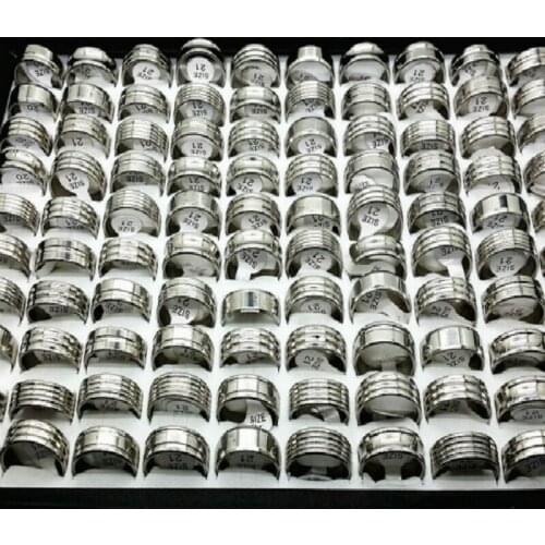 Wholesale 50pcs Men Ring stripe Silver Gold Black Stainless Steel Simple Rings mixed Jewelry for Women Dropshipping
