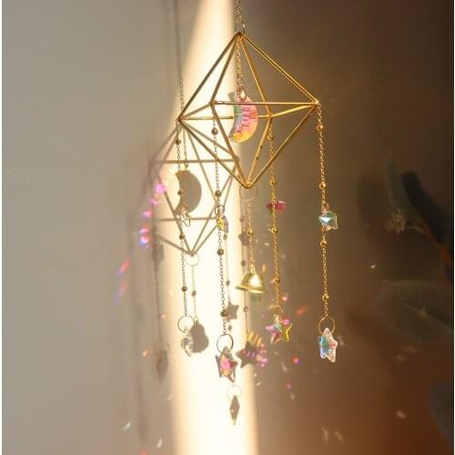 Wind Chimes Sun Moon Crystal Prisms Catcher Hanging Rainbow Chaser for Window Curtains Pendant Home Garden Decor Gifts