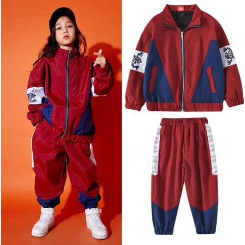 New Ropa Hip Hop Dance Costume Red Set Jazz Dancing Performance Street Dance Clothing HipHop Coat Pants Girls Boy Costume BL3156