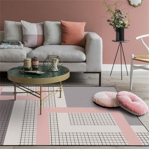 Nordic Simple Style Large Size Area Rugs Geometric Pink Grey Carpet for Living Room Anti-Slip Kids Bedroom Sofa Chair Floor Mat