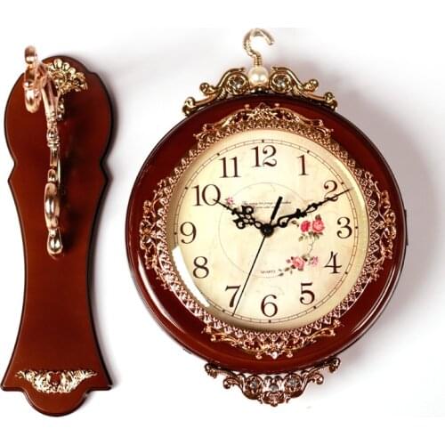 12inch creative European double-sided wall clock living room fashion clock modern pastoral simple double-sided mute quartz clock