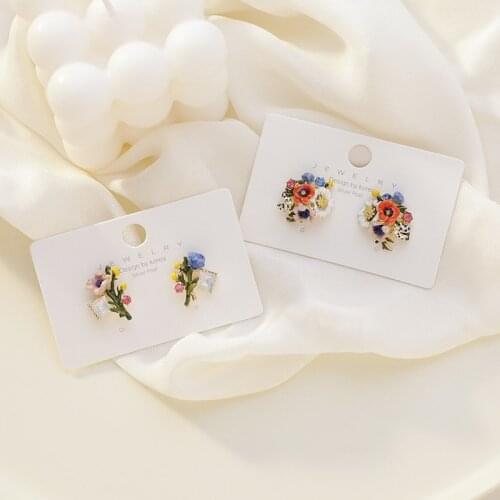 MINAR Colorful Enamel Flower Earrings 2021 Vintage Gold Alloy Multi Glass Small Stud Earrings Jewelry Pendientes