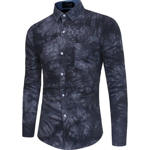 2018 New Mens Brand Spring Summer European Fashion Print Long Sleeve Slim Shirt High Quality Business Casual Dress Shirt M-XXL