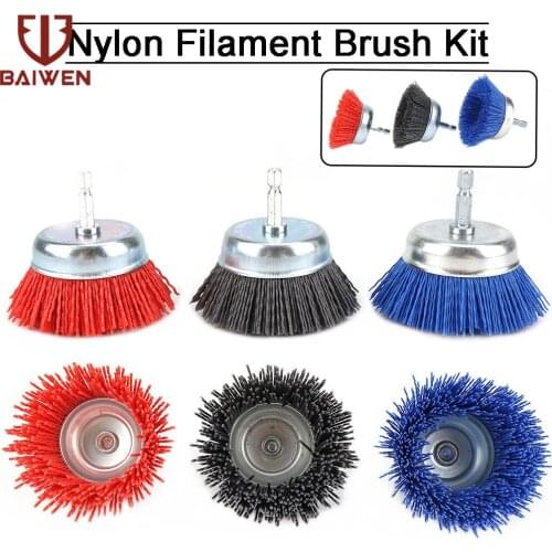 3 "Nylon Filament Grinding Cup Brush Kit 30mm Handle for Drilling Clean Polished Wood Deburring and Deburring