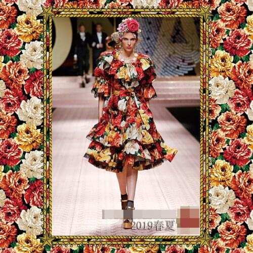 2019 new large flower high-grade printed fabric skirt shirt handmade DIY fabric polyester fabric wholesale customizable cotton