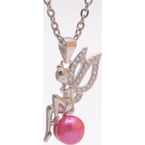 Fairy pearl pendant Fly angel 925 sliver pendant with AAA round pearl best gift pearl jewelry N136