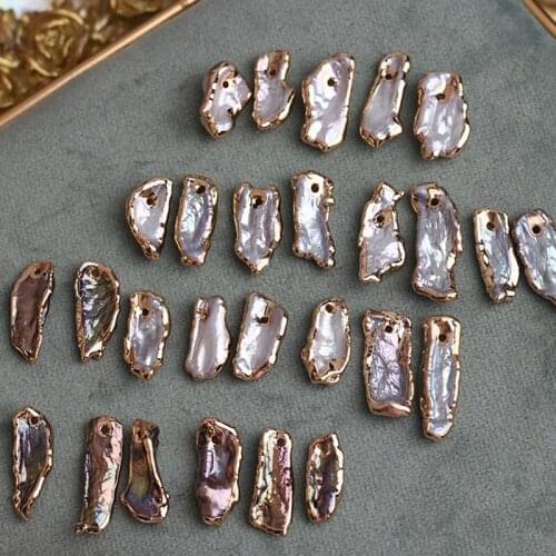 18-25MM 10Pcs 14K Gold Filled Side Natural Colorful Freshwater Pearl Baroque Charms Diy Jewelry Pendants Making Accessories