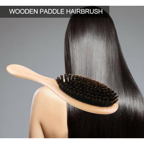Pro Hair Brush Natural Bamboo Handle Bristles Anti-static Hair Scalp Paddle Hairbrush Gasbag Massage Comb Hair Care