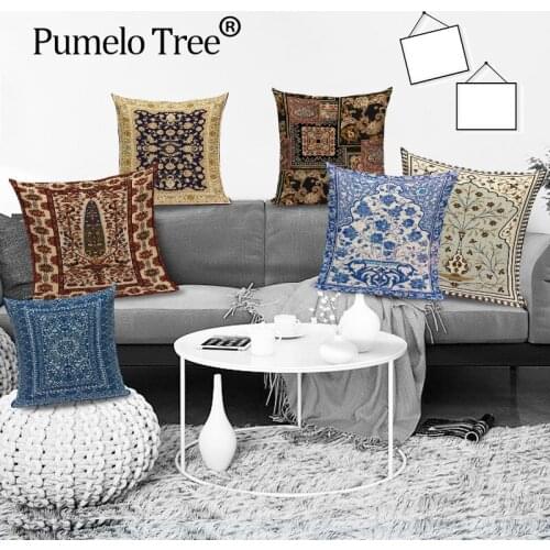 Retro Moroccan Pillowcase Flowers Ethnic Linen Sofa Cushion Cover Farmhouse Home Car Bed Cushion Cover Printed Decor Kissenbezug