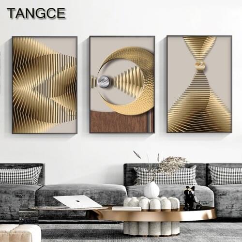Modern Abstract Golden Geometric Posters and Prints Luxury Wall Art Pictures Canvas Painting for Living Room Bedroom Home Decor