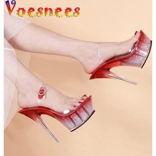 Voesnees Women Sandals Stiletto Platform High Heel 15cm 2020 Nightclub Transparent Woman Shoes Ladies Women Catwalk Shoes