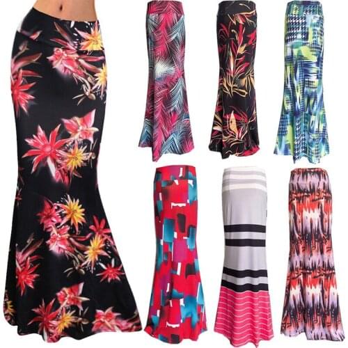 S-3xl Elastic High-waist Printed Fishtail Max Skirt Women 2021 Summer Printed Long Skirt Women Printed Plus Size Skirts