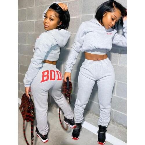 Hoodie 2 Pieces Set Women Autumn Solid Oversized Sweatshirt Set Casual Long Sleeve Fleece Tops Long Pants Tracksuit Suit Outfits