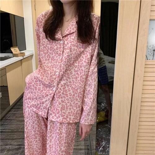 Autumn 2021 New Korean Style Long Sleeve Turn-down Collar Womens Pajamas Set Cotton Soft Plaid Printed Sleepwear 2 Pieces Suits