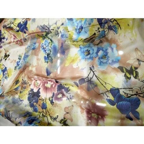 Telas Pure Natural Mulberry Silk Chiffon Digital Printing blue/white Fabric Material Textile Sew Women Dress Scarf 8MM Wide