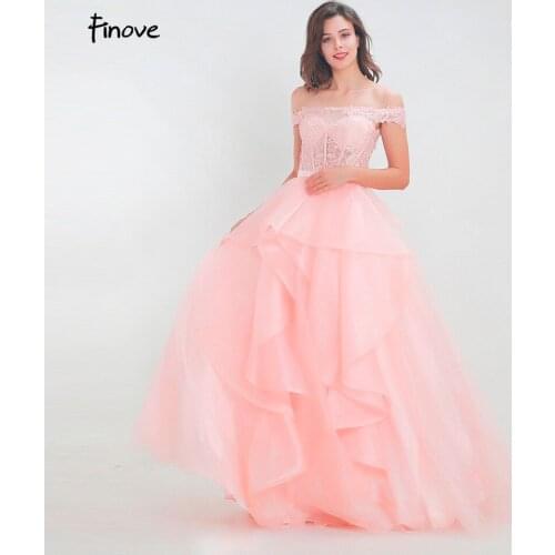 Finove Prom Dress Long 2020 In Women' Dresses Elegant A Line Tiered Sexy Off The Shoulder Embroidery Organza Vestido de fiesta