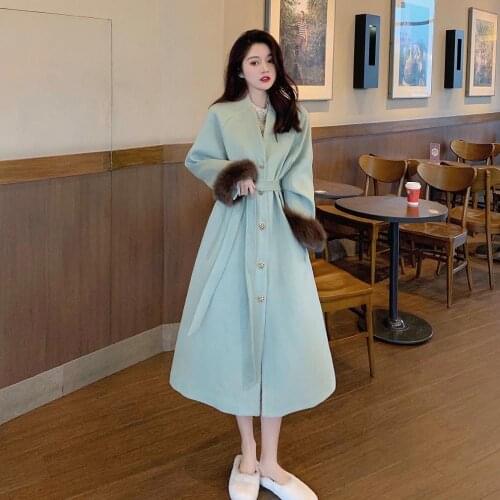 HOT Autumn and winter Women Woollen overcoat French Woolen cuff Medium length Little chap Temperament Elegant Romantic Fashion