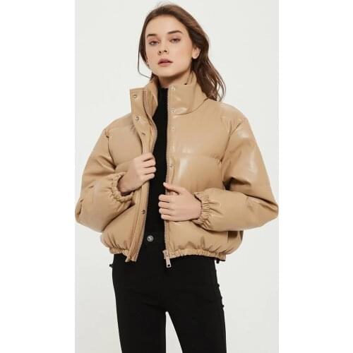 Winter Parka Coats Womens Jacket Thick Warm Women Fashion Black PU Leather Coats Women Elegant Zipper Faux Leather Jackets Tops
