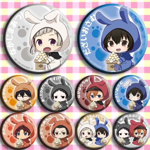 Badge 58 mm Bungo Stray Dogs Anime Dazai Osamu Nakajima Brooch Bunny Ver badges