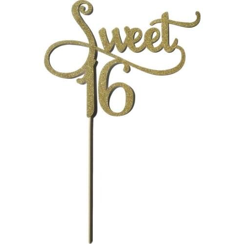 Gold Monogram Sweet 16 Cake Topper, 16th Birthday Anniversary Cake Topper For Sweet 16 Party Themes Decoration Supplies