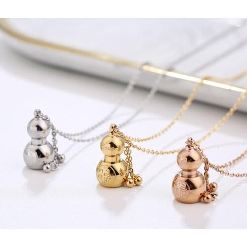 Gold color Stainless steel Chinese style gourd necklaces for women jewellery, love pendant necklace accessories collares 2020