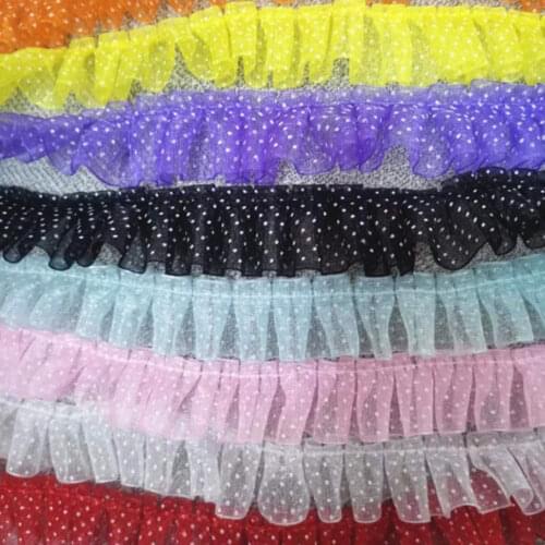 1M Latest Pleated Lace Fabric Ribbon Blue Purple Lace Trim 2.5cm DIY Sewing Guipure Craft Supplies Pink Green Laces Collar JH14