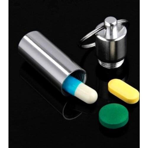 1PC New Hot Sale Key Chain Medicine Pill Bottle Box Waterproof Aluminum Storage Case Medicine Container Box Health Care