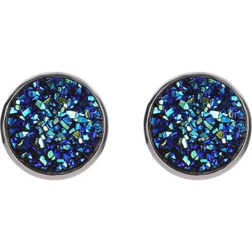 10 pcs/lot Green Dark Blue Black Red Pink Grey Rough Druzy Drusy Stone Shinning Round Charm Metal Stud Earrings Women Girl Gift