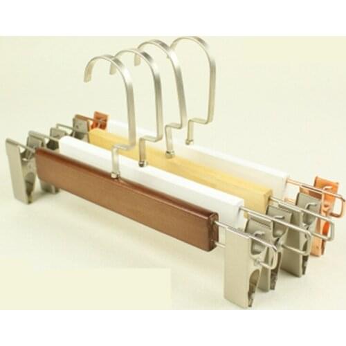 10 pcs/lot Antique Solid Wood Trousers Hangers with Clips Household Wooden Pants Rack Clothes Hanger for Adult Kid