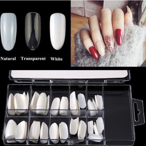 100pcs/Box Oval Round Acrylic False Nails Clear/Nature/White French Nail Tips Artificial Fake Nails Art Tips Salon