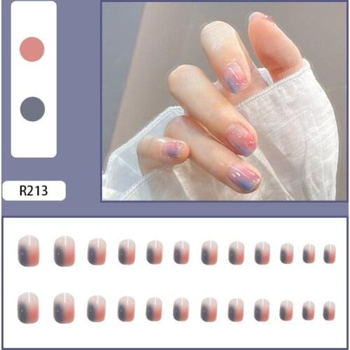 24Pcs/Set Pink Smudges False Nails Glue Type Removable Short Paragraph Manicure Nails Accessories Fashion Manicure Sticker