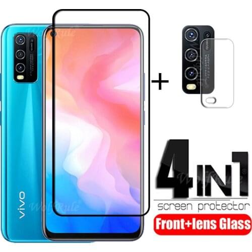 4-in-1 For Vivo Y30 Glass For Vivo Y30 Tempered Glass Full Glue Cover HD Phone Film Screen Protector For Vivo Y50 Y30 Lens Glass