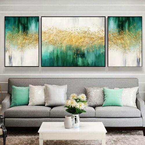 Abstract Gold and Green Modern Trendy Canvas Wall Art Paintings Prints and Posters Pictures for Living Room Interior Home Decor