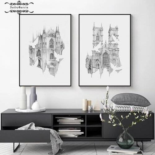 Abstract Minimalist Creative Peace Pigeon Church Decoration Poster Mural Sketch Architectural Canvas Painting for Home Decor